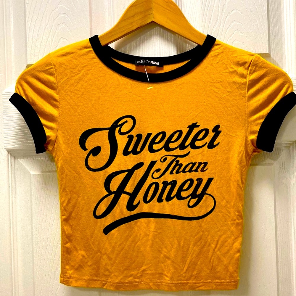NWOT Fashion Nova mustard sweeter than honey  crop top size XS